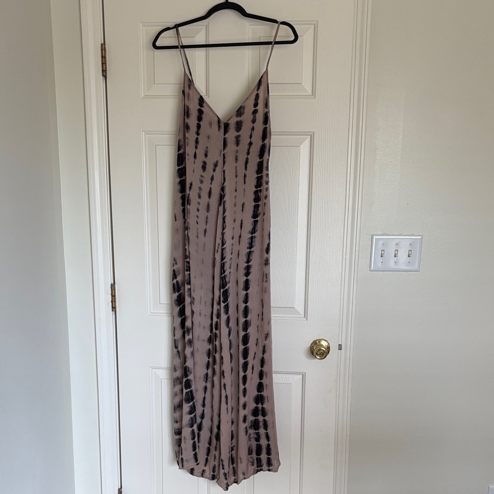 Boho Taupe and Black Tie-Dye Maxi Dress by Sans Souci